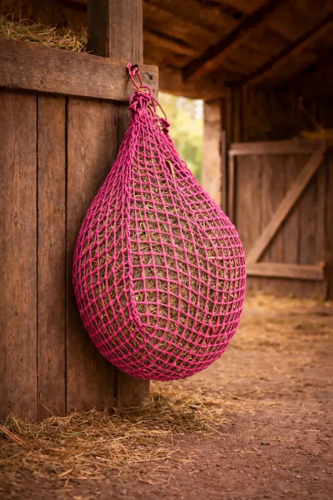 [SFF-R8845] Sac filet à foin Rose diam 5mm renfort 8mm (0m80 x 0m80 Maille 45)